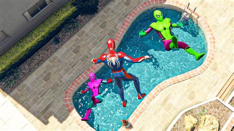 GTA 5 Rainbow Spiderman Ragdolls Swimming Pool Falls Compilation Gta V