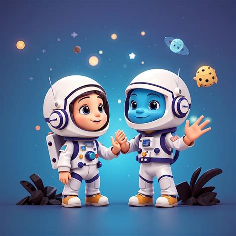 Premium Photo Cute Astronaut And Alien High Five Cartoon Vector Icon