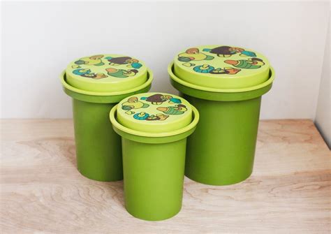 Rubbermaid Green Mushroom Canister Set Fun Plastic Nesting 70s Kitchen