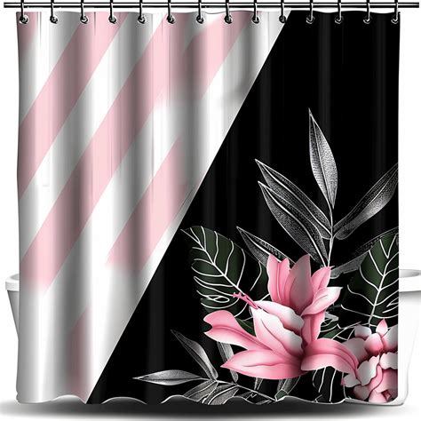 Exotic Tropical Floral Shower Curtain With Striped Design Walmart