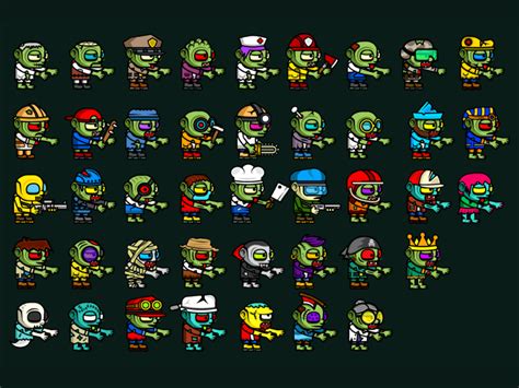 42 Characters Zombie Game Sprites