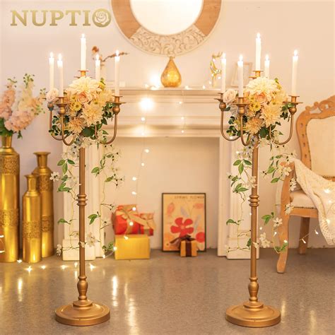 Nuptio Tall Candelabra Floor Candlestick Holder Set Of 2 Gold Candle