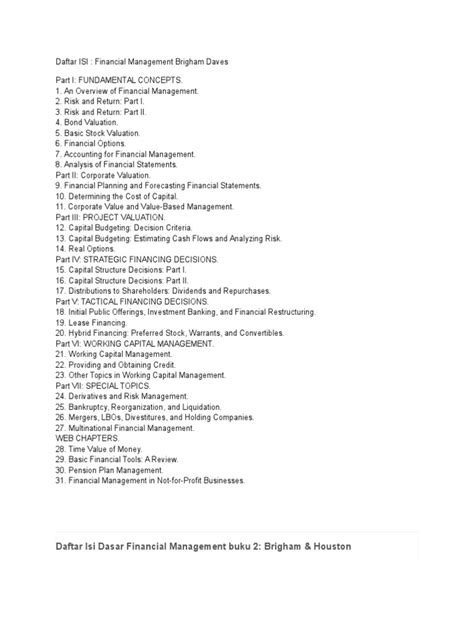 daftar isi financial management  valuation finance credit