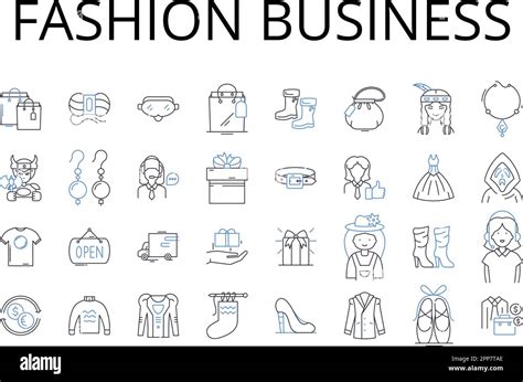 Fashion Business Line Icons Collection Beauty Industry Food Market