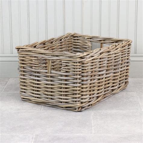 Rectangular Grey Buff Rattan Wicker Basket The Basket Company