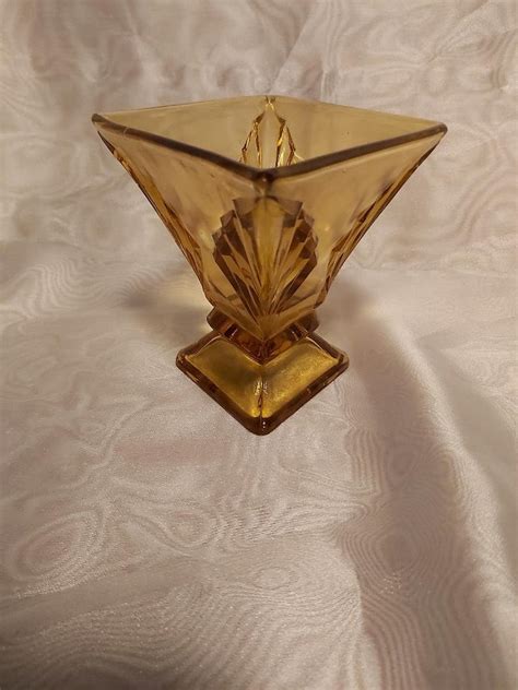 Bagley 1930s Art Deco Amber Glass Spinette Vase Etsy Uk