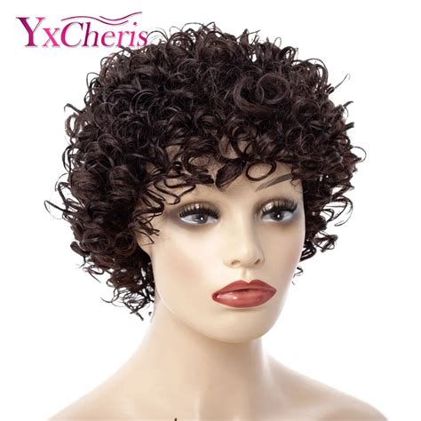 Short Kinky Curly Afro Wig Heat Resistant Wigs For Women Brown Nautral