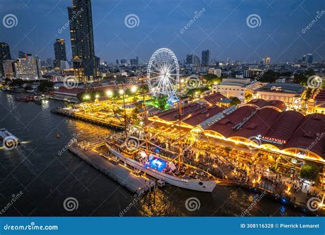 Aerial View Of Asiatique The Riverfront Open Night Market At The Chao