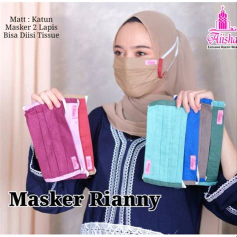 Jual Masker Kain Hijab Non Medis Tali Karet Putih Dua Lapis Polos Warna