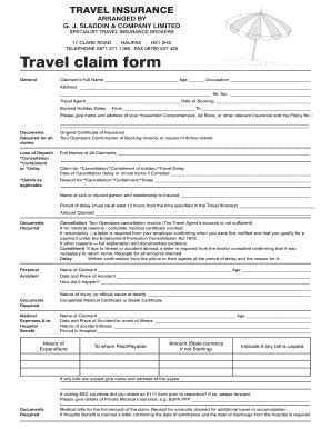 Fillable Online Sladdininsurance Co Travel Bclaim Formbindd