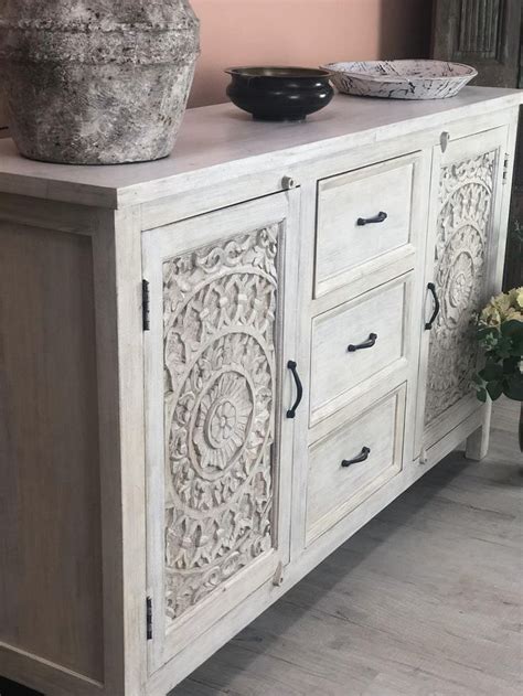 Carved Mango Wood Sideboard Whitewashed Etsy Uk Mango Wood