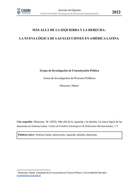 Articulo de opinion Elecciones en America Latina Artículo de Opinión