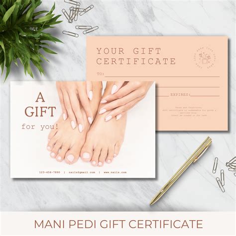 Mani Pedi Gift Certificate Template Spa Business Voucher Christmas