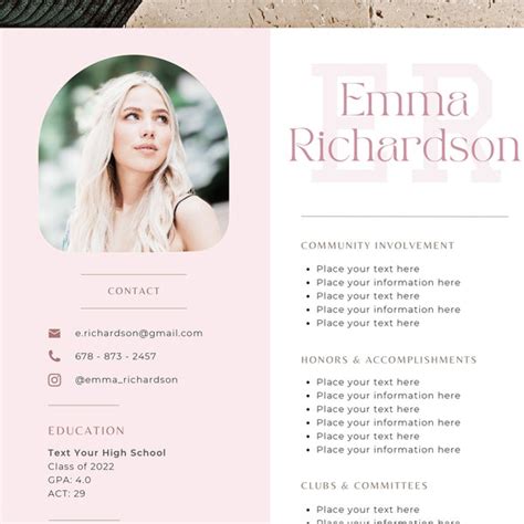 Sorority Rush Resume Template Easy Pink Etsy