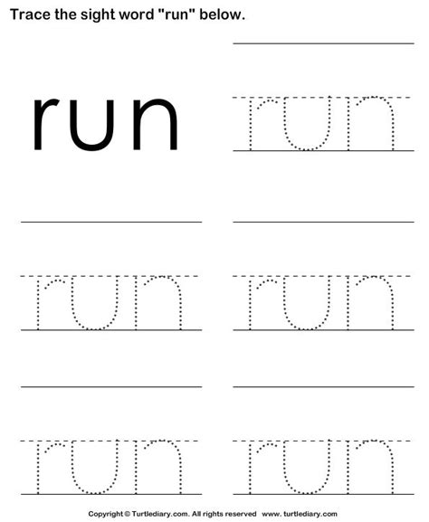 Sight Word Run Tracing Sheet Sight Words Preschool Sight Words