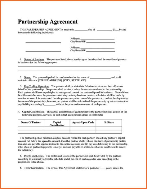 Small Business Printable Partnership Agreement Template Printable