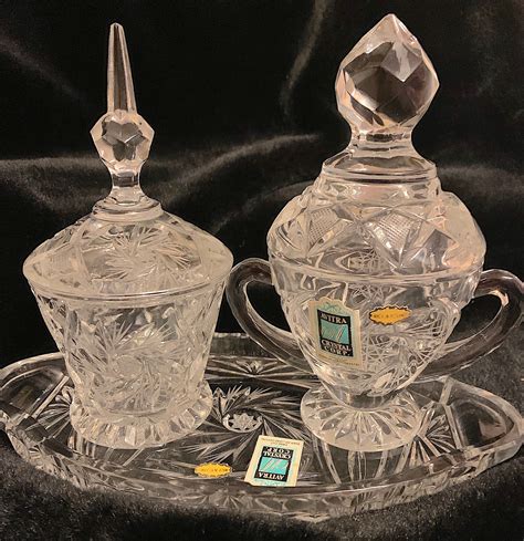 Vintage Avitra Crystal Sugar Creamer And Tray Set Etsy