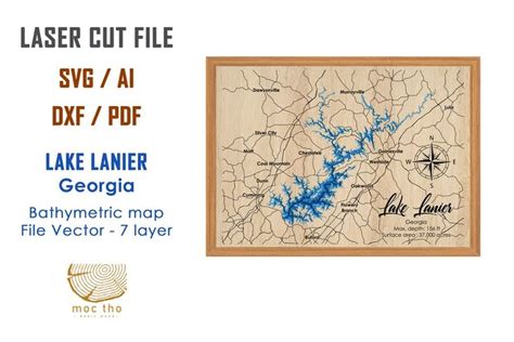 Digital File Pdf Svg Lake Lanier Georgia Map Bathymetric Depth Layers