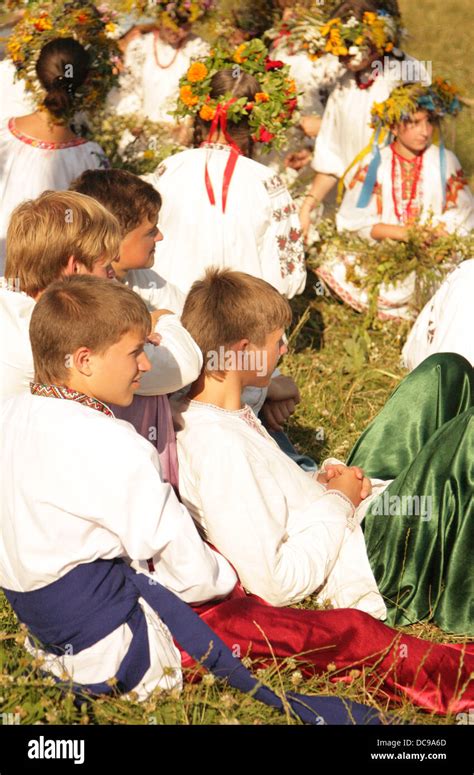 Young People In Ukrainian Traditional National Costumes Ivan Kupala