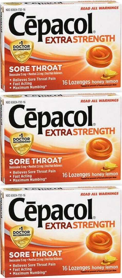 Cepacol HONEY LEMON Sore Throat Lozenges 16 Ct 3 Boxes