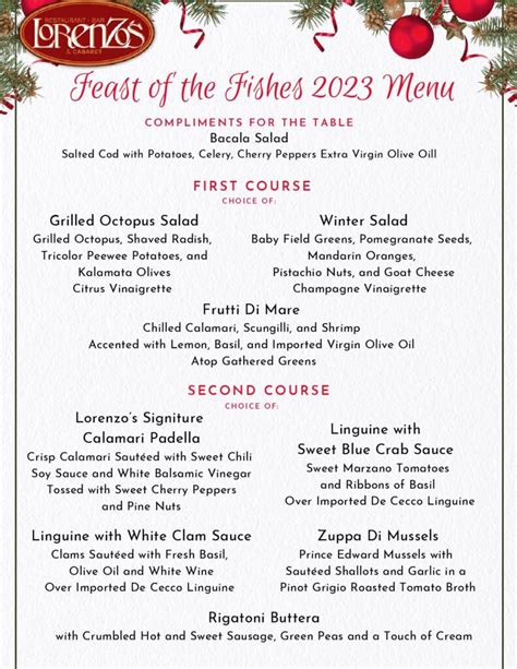 Feast Of The Fishes – Christmas Eve Menu | Lorenzo's Restaurant, Bar ...