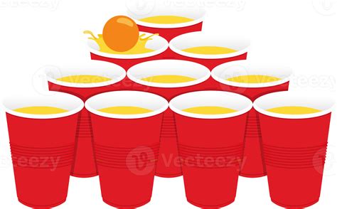 Red Beer Pong Plastic Cups And Ball With Splashing Traditional Party