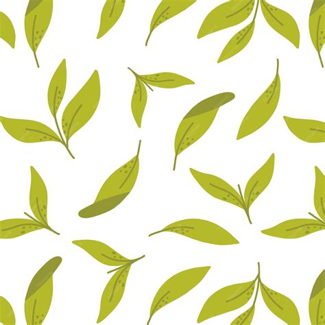 Premium Vector Seamless Pattern With Green Tea Leaves Vector