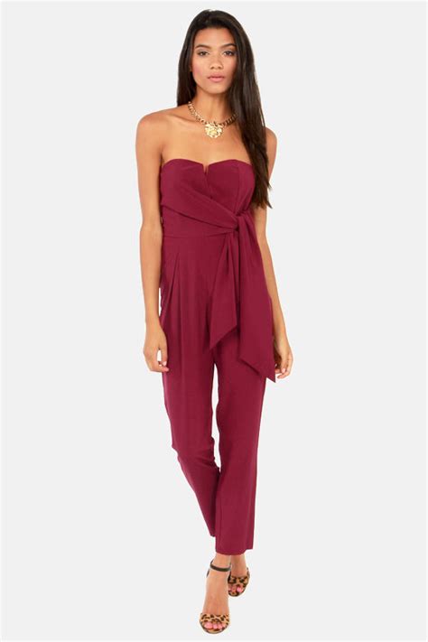 Cute Strapless Jumpsuit Burgundy Jumpsuit 43 00 Lulus