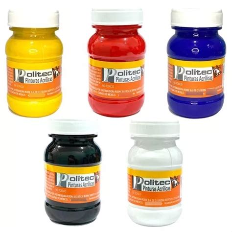 Paquete 5 Pinturas Colores Primarios Politec Acrilica 100ml MercadoLibre