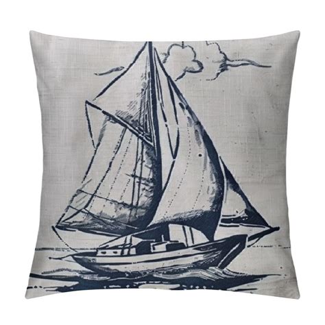 Nawypu Coastal Sailing Throw Pillow Case Blue Compassanchorsailboat