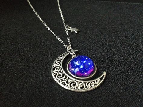 Galaxy Moon Necklace Crescent Moon Necklacecrescent Etsy