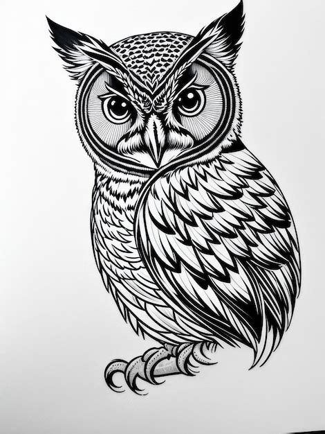 Premium AI Image Black And White Vector Drawing Of An Owl Tattoo Sketch