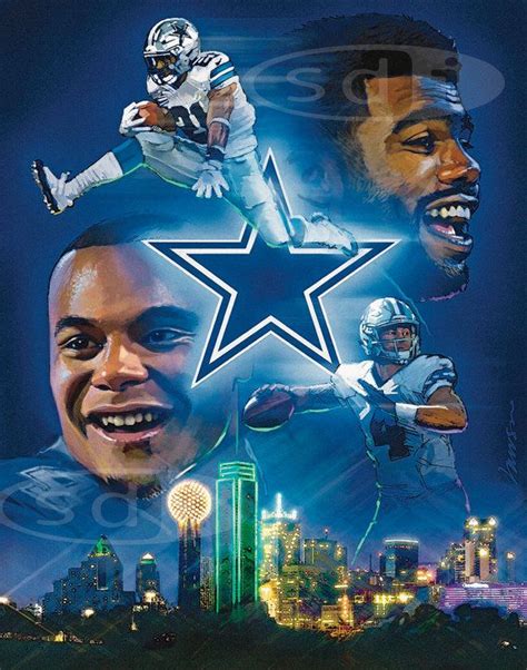 Dak Prescott Ezekiel Elliott Dallas Skyline Golf Sports Art Etsy