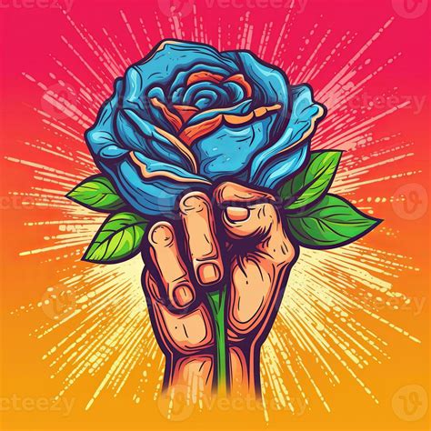 The Rainbow Fist With Rose Poster Gay Pride Lgbtq Concept Vector Illustration Generative Ai
