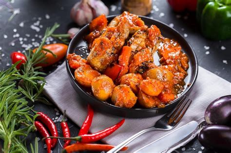 Premium Photo On A Plate Lies Fried Potatoes And Chicken Wings In