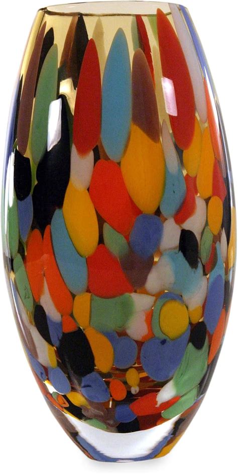 Novica Multicolor Confetti Hand Blown Murano Style Art Glass Vase