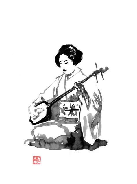 Shamisen Painting By Pechane Sumie Saatchi Art Japanese Ink