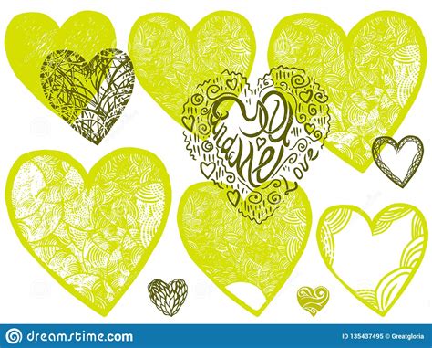 Set Of Hand Drawn Hearts Vector Stock Vector Illustration Of