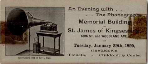 Ticket To An Evening With The Phonograph At The Memorial Building Of St