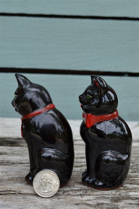 Vintage Shafford Black Cat Salt And Pepper Shakers Redware Etsy