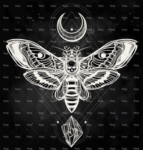 Deaths Head Hawk Moth With Moons And Stones Design Tattoo Art