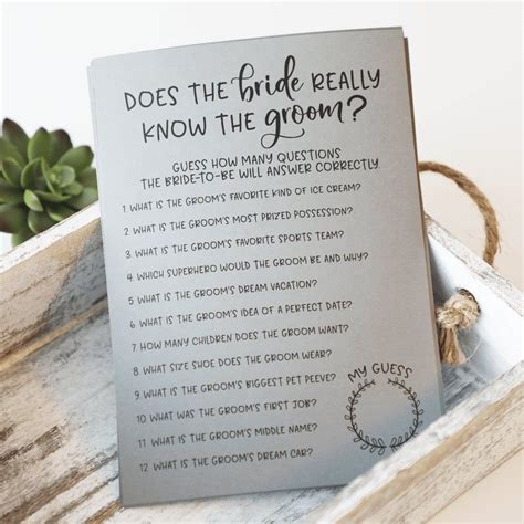 Grey How Well Does The Bride Know The Groom Bridal Shower Game Etsy