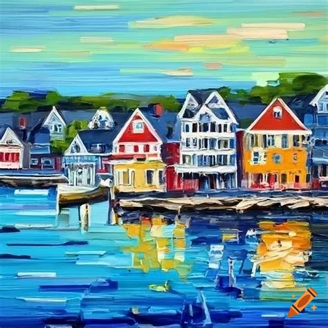 Palette Knife Painting Of A New England Coastal Town On Craiyon