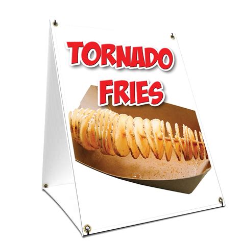 A Frame Sidewalk Tornado Fries Sign With Graphics On Each Side 24 X