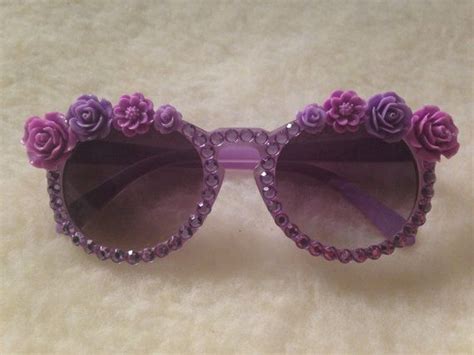 Purple Floral Rhinestone Sunglasses Etsy Rhinestone Sunglasses Sunglasses Purple Sunglasses