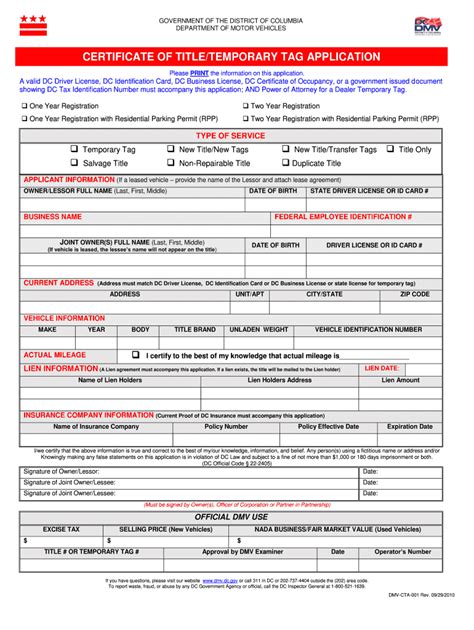 Dc Title Application 2020 Fill And Sign Printable Template Online