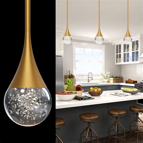 Aoceley 1 Light Gold Pendant Light For Kitchen Island Dimmable Integrated Led Kitchen Lighting