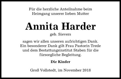 Traueranzeigen Von Annita Harder Trauer Anzeigen De