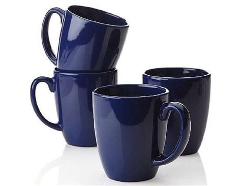 4 Corelle Cobalt Navy Blue 11 Oz Mugs Stonewre Cups Lia Cafe True O