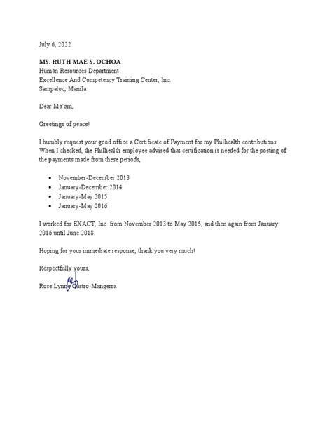 Request Letter Philhealth Pdf